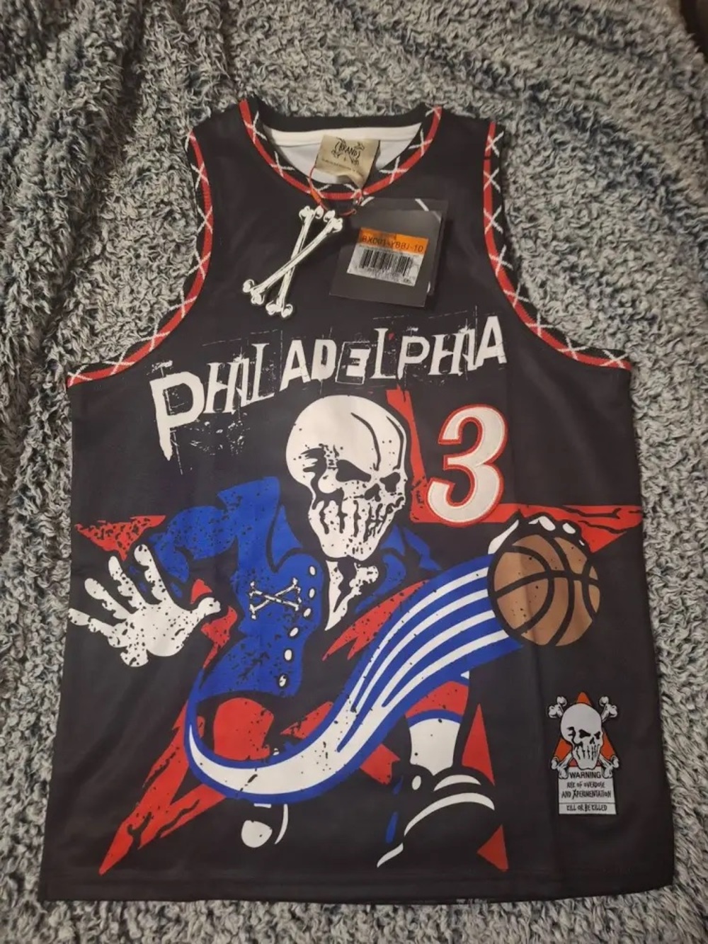 Philadelphia Allen Iverson  Skull Basketball Jersey - Black/Blue/Red